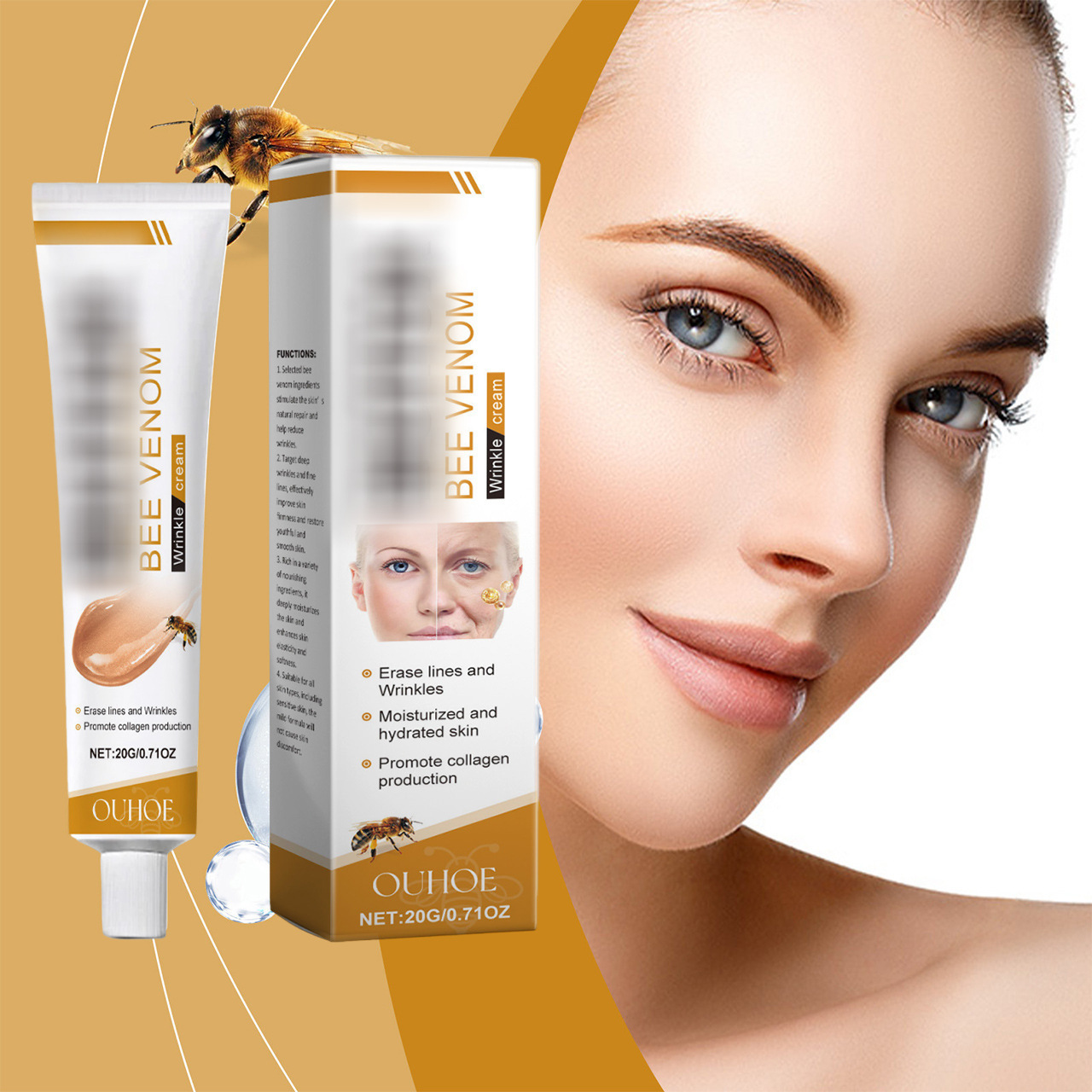 Eu Cpsr Ouhoe Bee Venom Moisturizing Cream Is Gentle, Hydrating, and Moisturizing, Clearing and Smoothing the Skin, Making It Delicate and Smooth on the Face