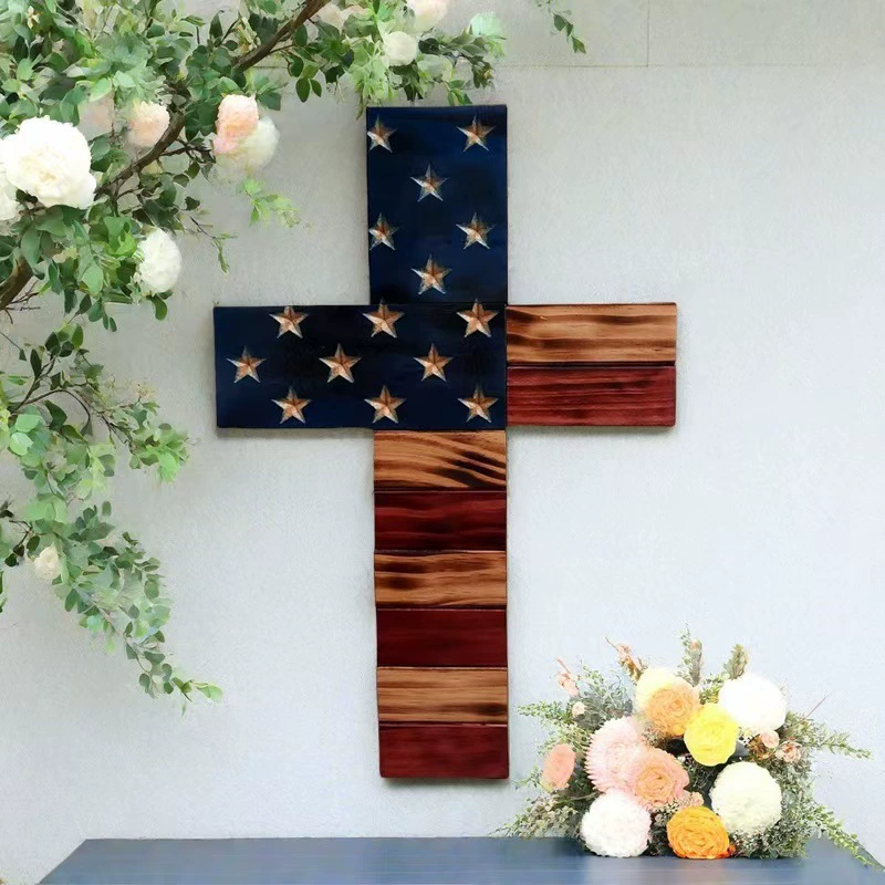 Новый трансграничный деревянный флаг США крест День независимости украшение пятиконечная звезда деревянные поделки украшения