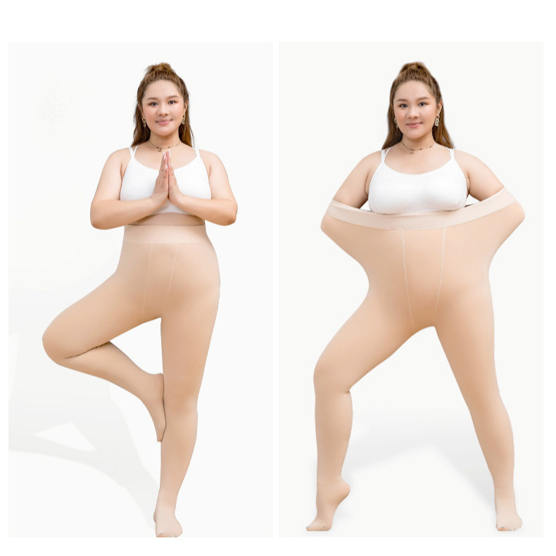 Cross-Border European and American Autumn and Winter Plus-Size Black Silk-Like Leg-Enhancing Leggings for Chubby Women, Black Sheer One-Piece Footed Tights