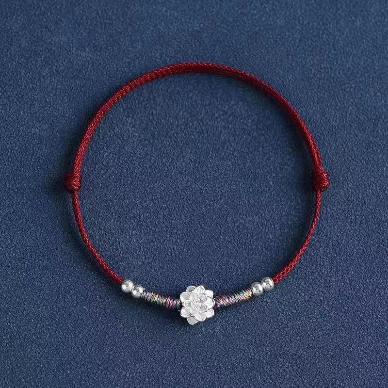 Simple Multicolored Good Luck Lotus Bracelet for Women, Woven Lotus Flower Butterfly Red Rope Bracelet, a Gift for Best Friends after Passing the Exam