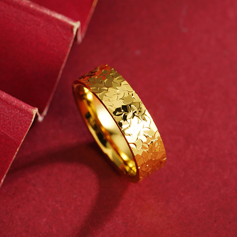 Anillo de oro batido de hielo roto sin desvanecimiento durante mucho tiempo nicho femenino de alto grado de lujo real de cobre imitación anillo de pigmento de oro joyería