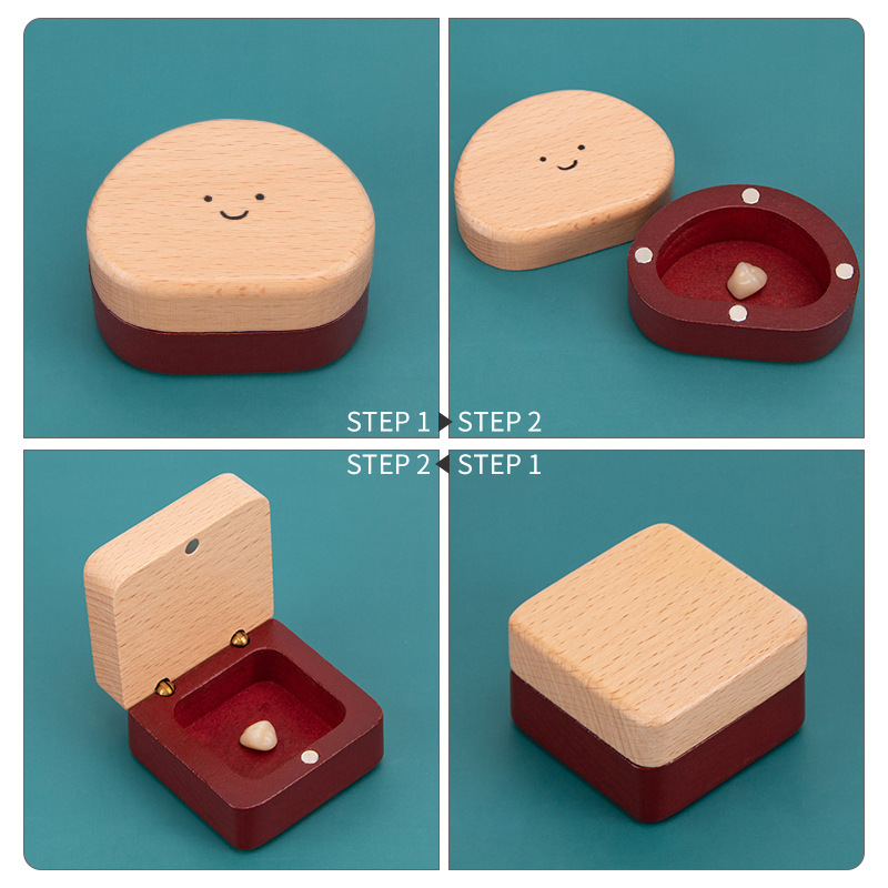 Caja de almacenamiento de dientes temporales de madera maciza Caja de dientes de leche Caja de colección de dientes para niños Caja conmemorativa de conservación de dientes para niños y niñas