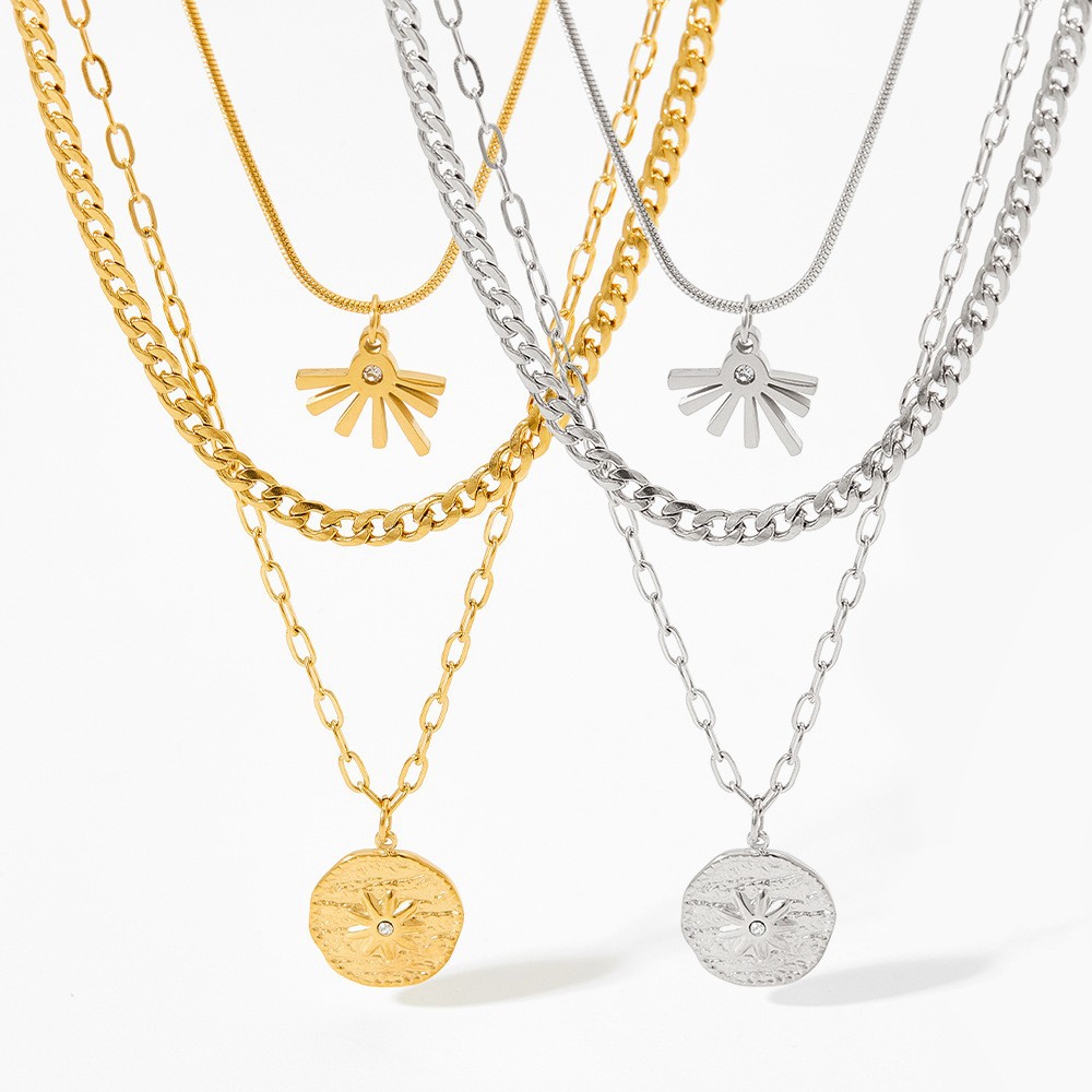 Zircon Inlay Material Layered Necklaces Classification 304 Stainless Steel Chain Material Handmade Chain Chain Type Fashion Flower Stainless Steel Titanium Steel Plating Inlay Zircon Layered Necklaces 1 Piece