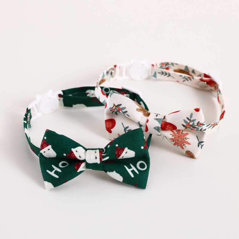 Collar de arco de mascota ajustable anti-asfixia Papá Noel guirnaldas collar de gato perro bib