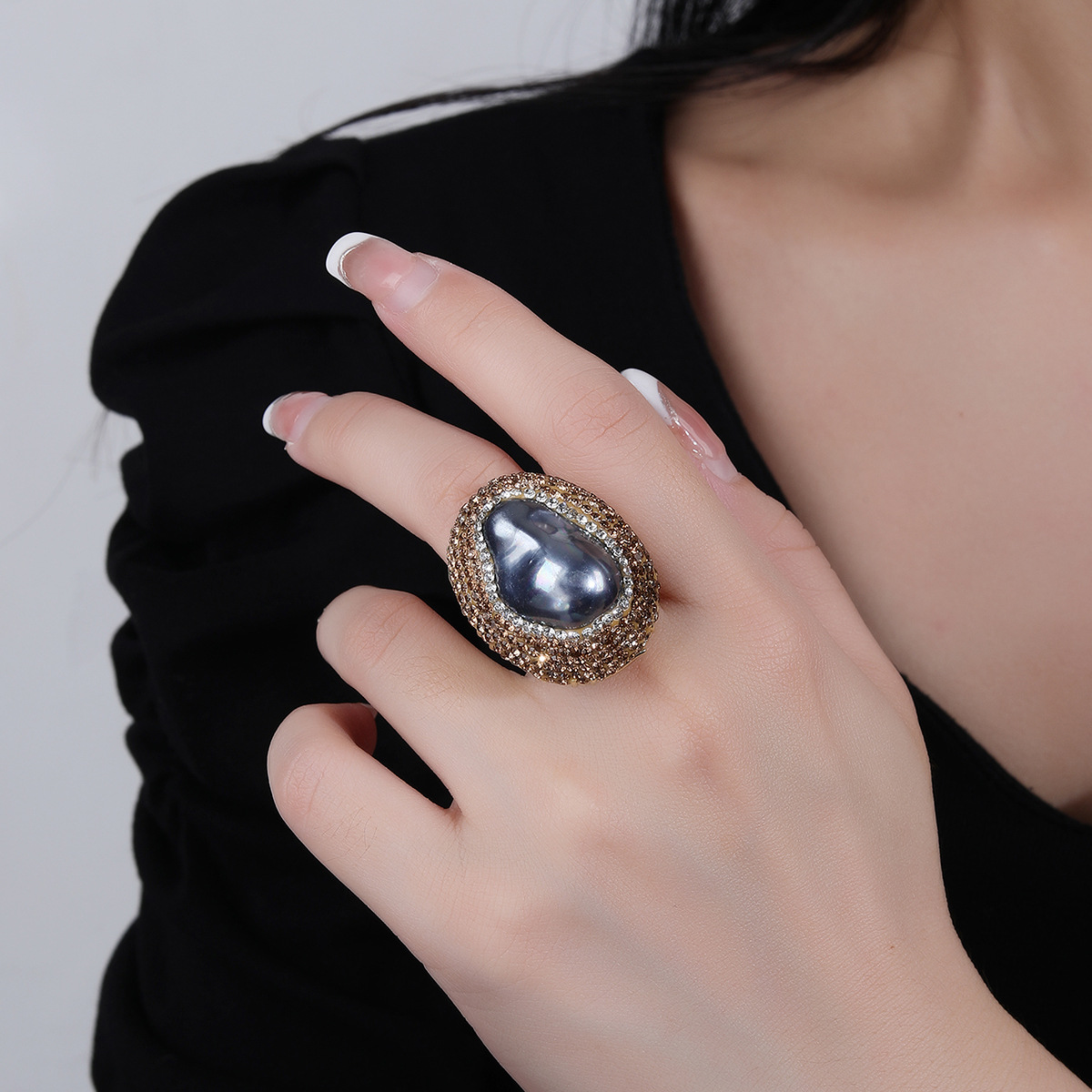 20g Weight Rhinestones, Pearl, Shell Inlay Material Open Rings Classification Adjustable Ring Size 1 Piece Quantity Daily Occasion Copper Material Geometric Pattern All Seasons Season Women's Gender Inlay Design IG Style Style IG Style Geometric Copper Rhinestones Pearl Shell Open Rings In Bulk 7