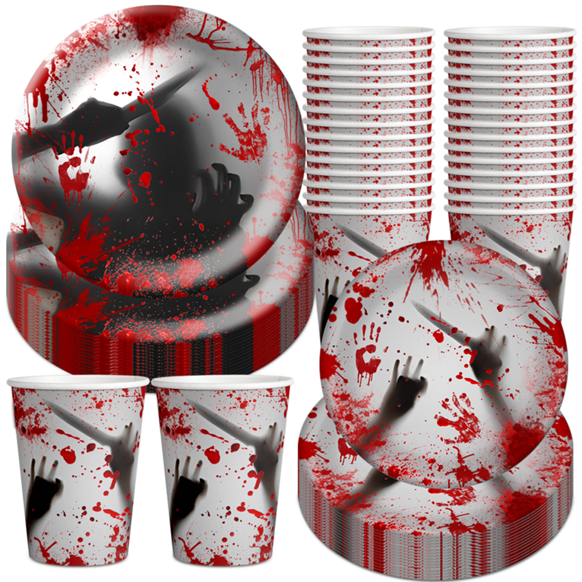 Halloween theme horror party blood print paper cups and paper plates set _voghion.com