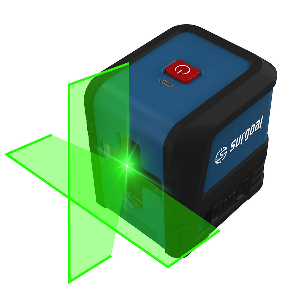 跨境专供绿光水平仪2线高精度塑料包胶垂直激光水平仪