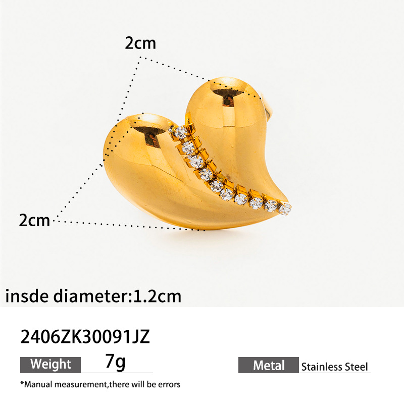 Anillo de zircon de amor de acero inoxidable de alta calidad, anillo de titanio exagerado, joyas de mano de acero de titanio, anillos europeos y estadounidenses transfronterizos