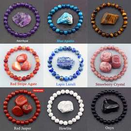 Temu希音tk跨境热销天然紫水晶虎眼石青金石草莓水晶红玛瑙蓝凌辉