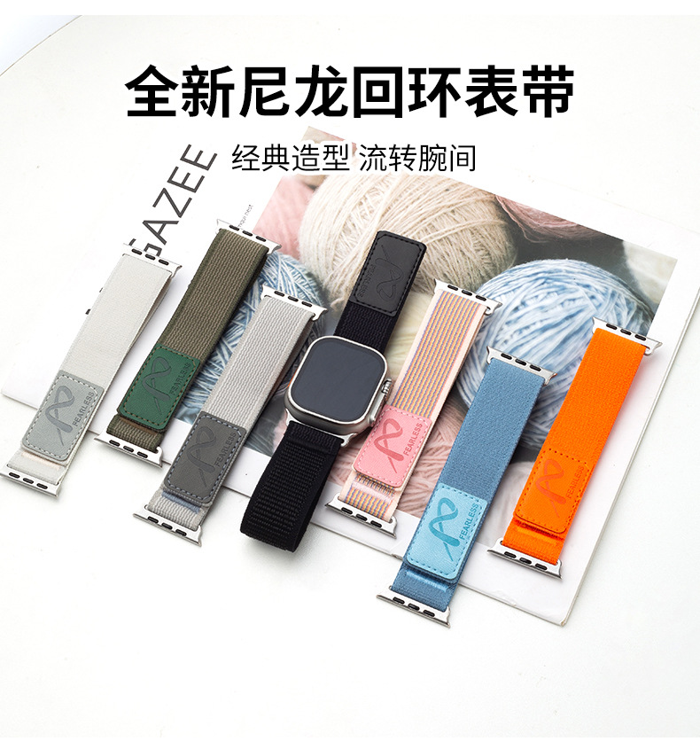 Nylon wild-diameter leather label loop watch strap is suitable for Apple watch series S6789Ultr undefined