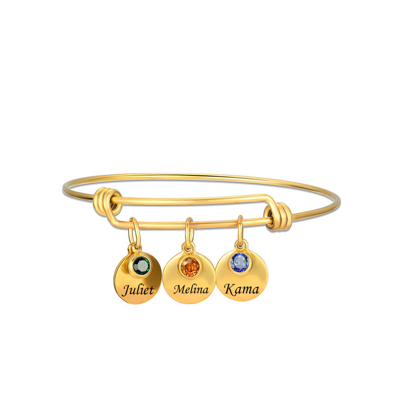 Stainless Steel Adjustable Birthstone Round Brand Pendant Bracelet European and American Hot Selling Engravable Text LOGO Pattern Jewelry