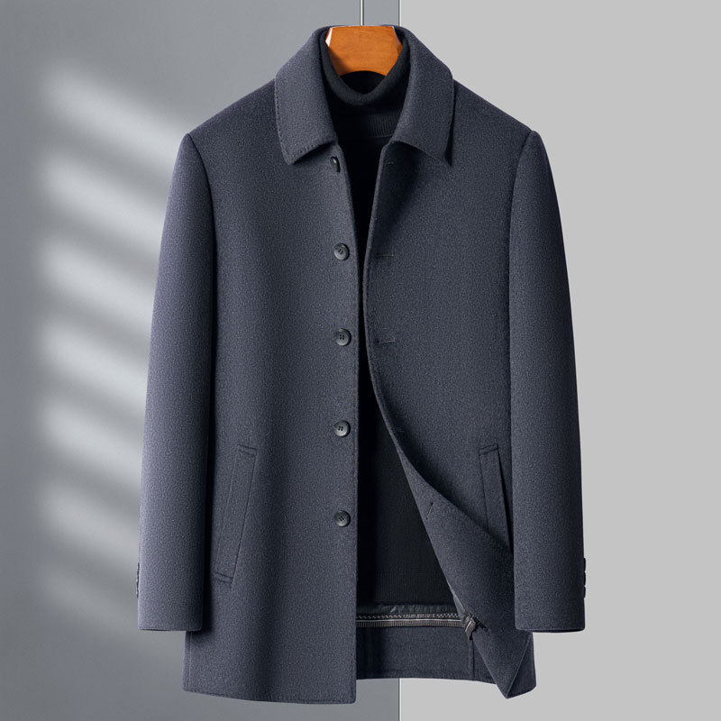 Light Luxury Double-sided Cashmere Coat Men's Mid-length Winter Wool Woolen Business Casual Coat Warm Down Liner