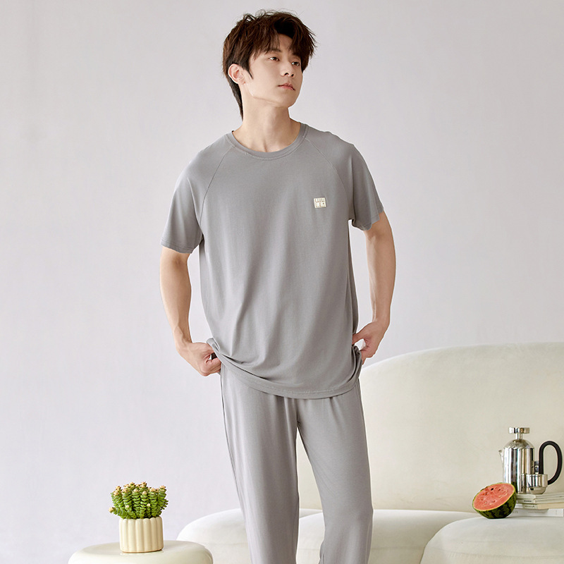 Modal Cotton Pajamas for Men, Summer Short-Sleeved Trousers Set, Cool-Feeling Men's Pajamas, Summer Thin Casual Set, Home Wear