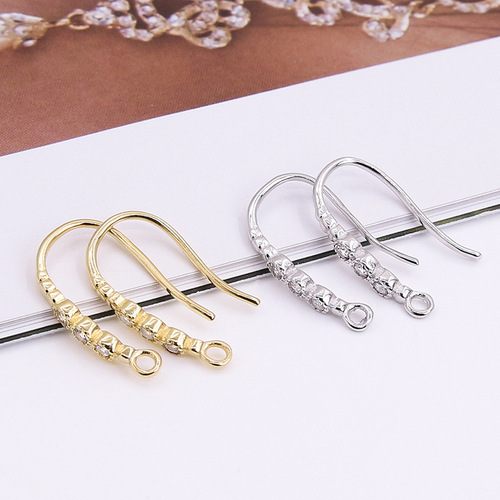 S925 sterling silver zircon exquisite ear hook DIY earrings earring material accessories with ring set with diamond connecting ear hook