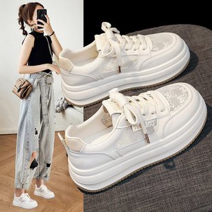 2025 Summer New Style Breathable Mesh Thick-soled White Shoes Korean Anti-slip Height-raising Casual Women's Board Shoes B336
