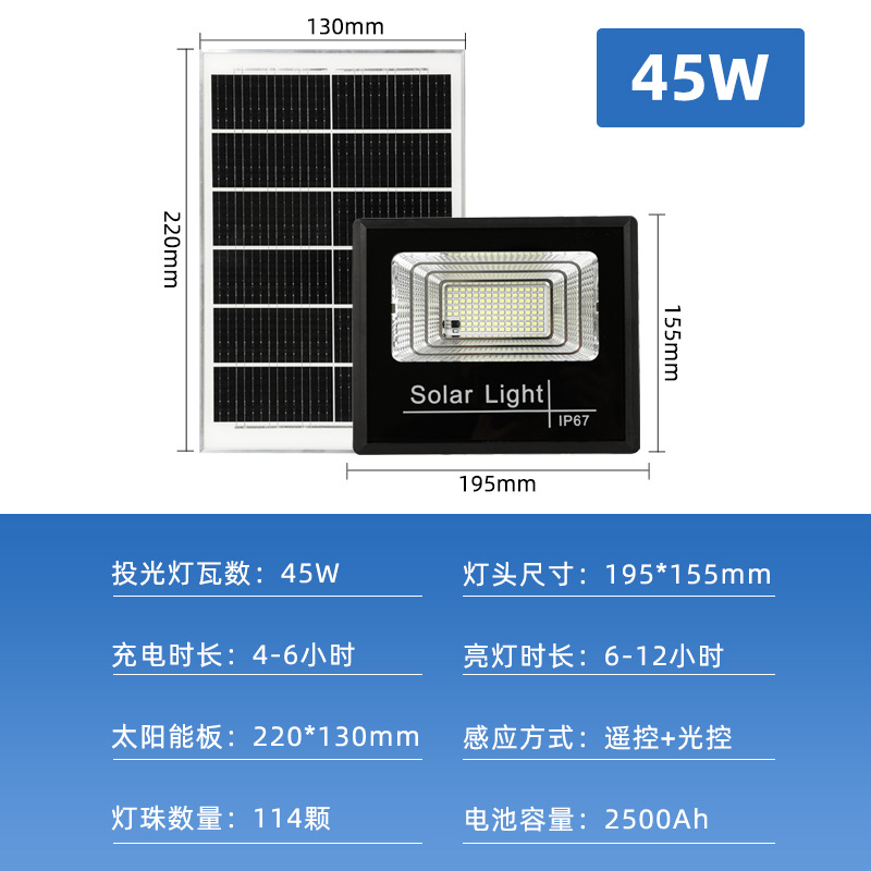 Reflector LED Solar para Exteriores, Impermeable, de Alta Potencia, 100W IP65, Modelo Económico