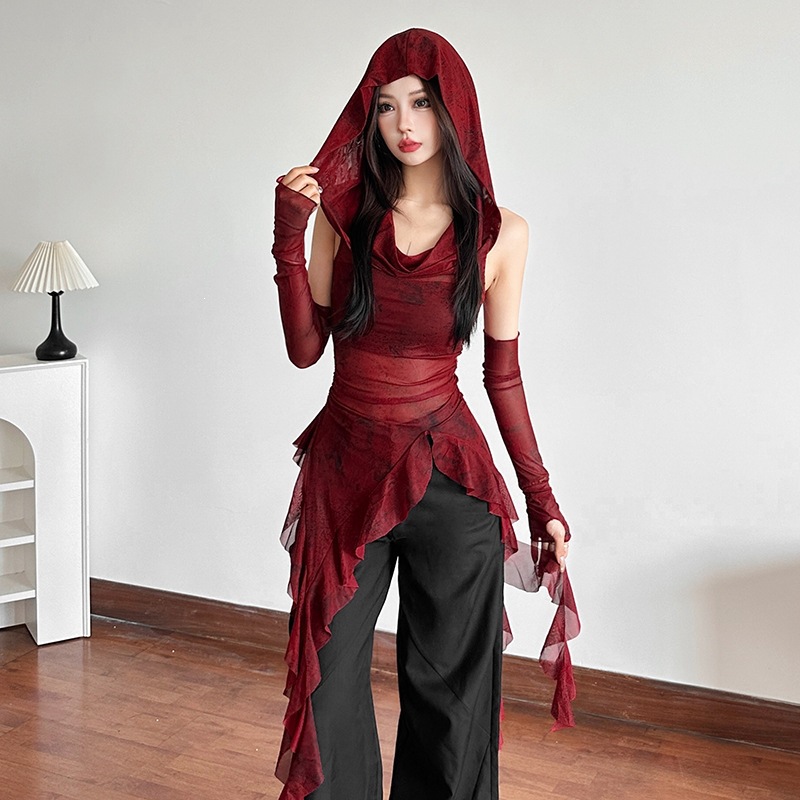 Cross-Border European and American Style 2026 Summer New Women's Fashion Solid Color Slim-Fit Street Fashion Hooded Sleeveless Mesh Top for Women