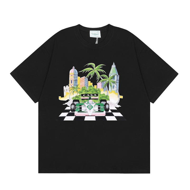 クロスボーダー2025夏服カサブランカドア枠ロゴプリント男女ゆるい半袖tシャツ重ポンド綿|undefined