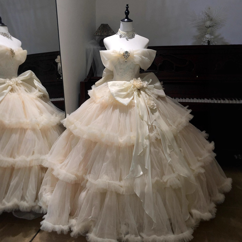 One-Shoulder Wedding Lolita Dress Evening Dress Lolita Princess Dress Super Fairy Student Day Coming-Of-Age Ceremony Light Wedding Dress