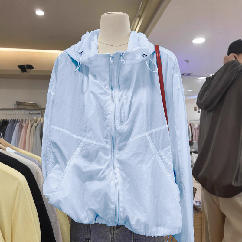 夏の新しいルーズカジュアルダブルジッパー単層薄型多用途フード付きジャケット軽量ジャケット女性の日焼け止めトップ|undefined