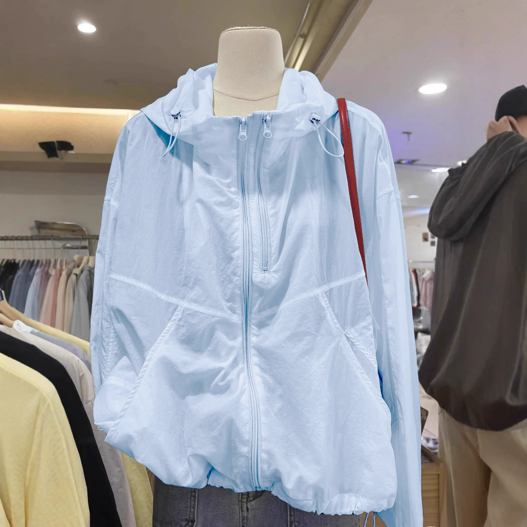 Легкая и тонкая куртка с молнией и капюшоном, oversize, солнечная защита