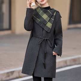 2025秋冬新款双面羊绒大衣女复古气质可拆卸领宽松系带羊毛呢外套