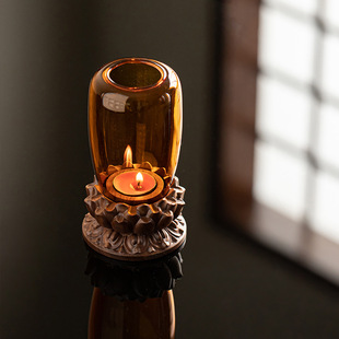 Chinese Zen Lotus Candle Holder Antique Glass Lampshade Ornaments Home Tea Room Tea Ceremony Aromatherapy Stove