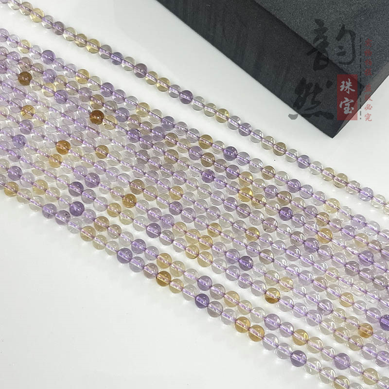 天然玻利维亚紫黄水晶半成品 diy手链锁骨项链原创浅紫黄水晶散珠|undefined