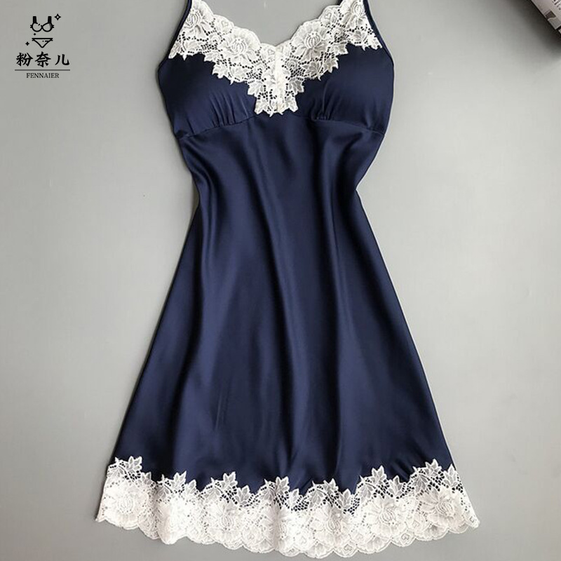 Sexy pijamas suspender camisón fino borde de encaje sexy seductora seda desgaste del hogar