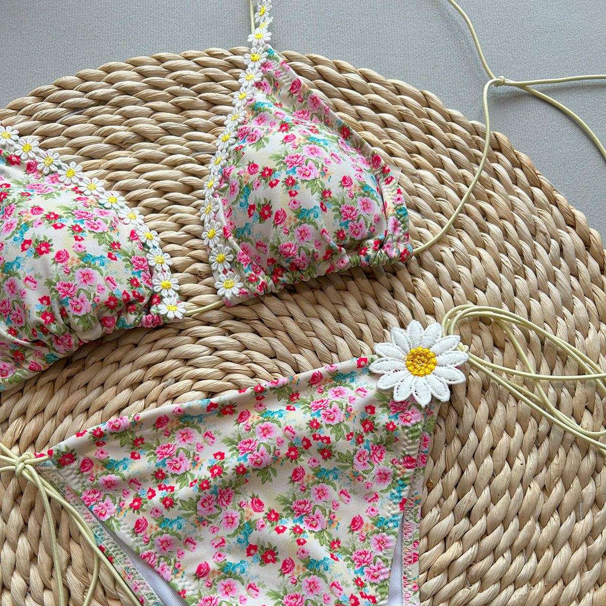Flower Pattern Women's Flower 2 Pieces Set Bikinis Swimwear