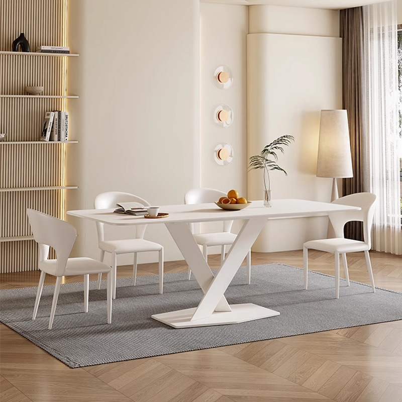 Luz estilo crema francés Enua roca placa mesa de comedor y silla combinación moderna simple hogar mesa de comedor hogar blanco puro rectangular