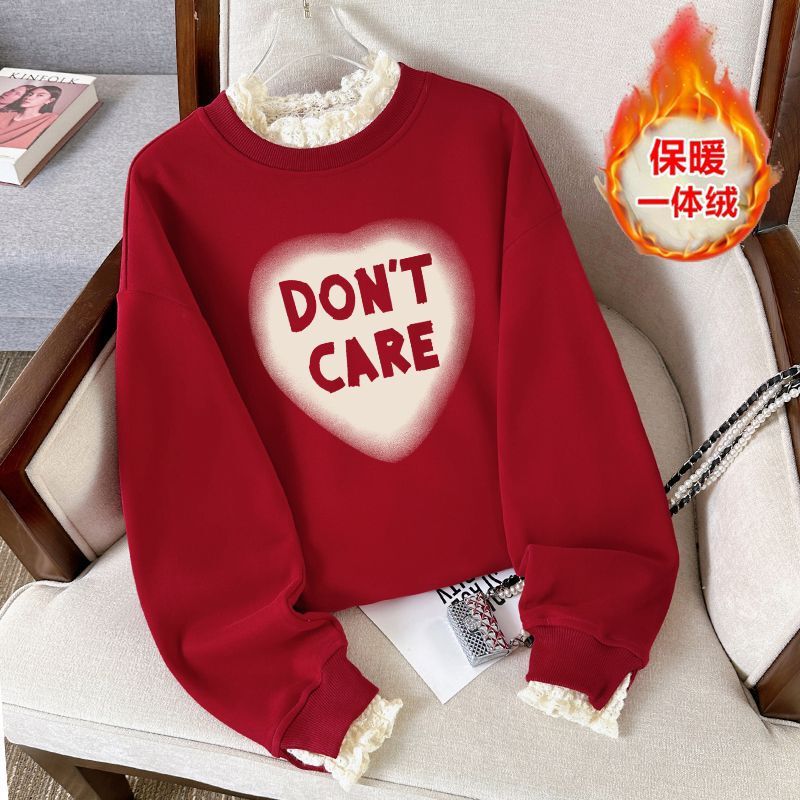 Half Turtleneck Sweatshirt Fleece-Lined and Thickeneded 2025 Autumn and Winter Popular Lace Splicing Loose Fake Two-Piece Warm Casual Top Half Turtleneck Sweatshirt Fleece-Lined and Thickeneded 2025 Autumn and Winter Popular Lace Splicing Loose Fake Two-Piece Warm Casual Top