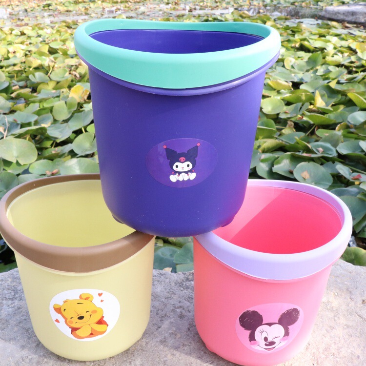 Thickened Plastic Round Strawberry Bear Trash Can, Lomi Purple Paper Basket, Cartoon Little Yellow Duck Ring Storage Sanitary Bucket