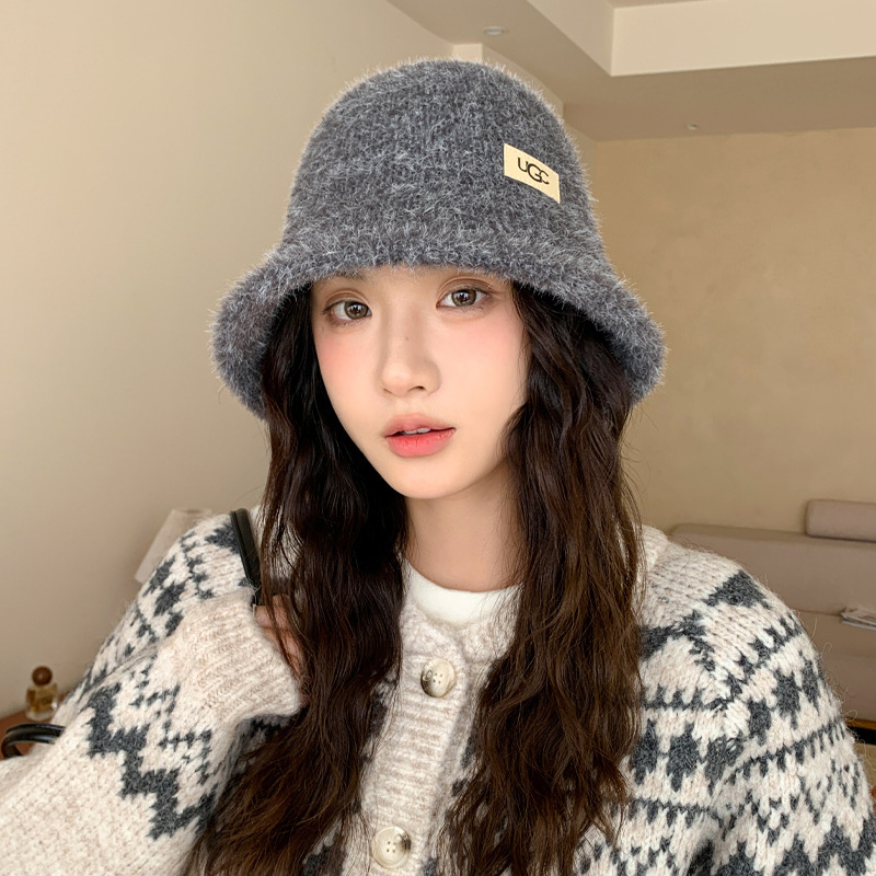 秋冬季帽子女仿水貂绒字母渔夫帽日系毛绒保暖帽加厚百搭时尚盆帽|undefined