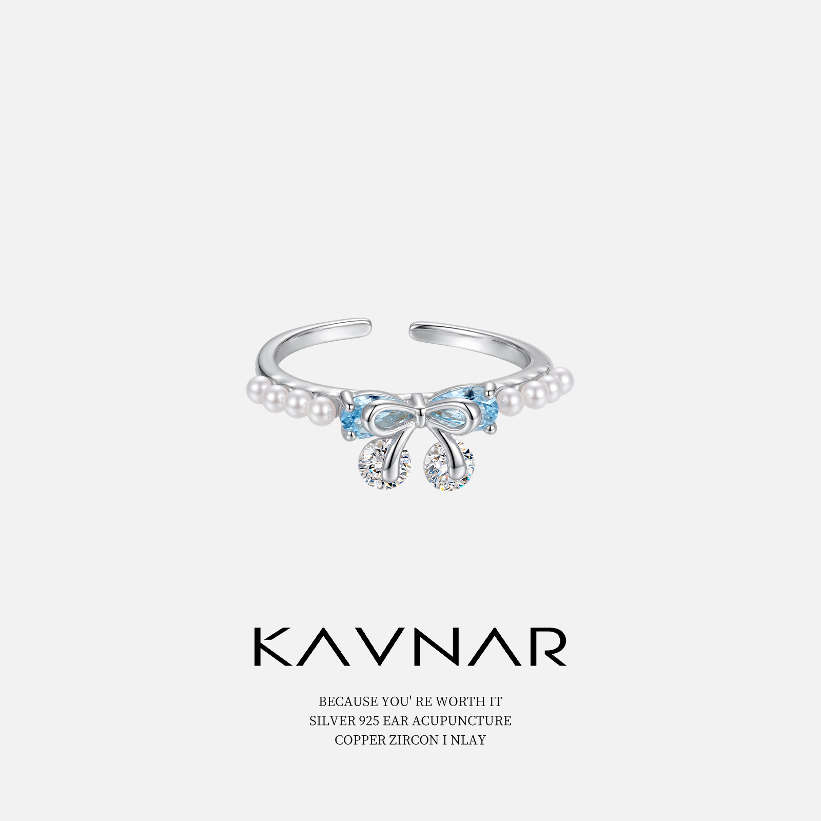 Fresh blue sophisticated adjustable ring with bow