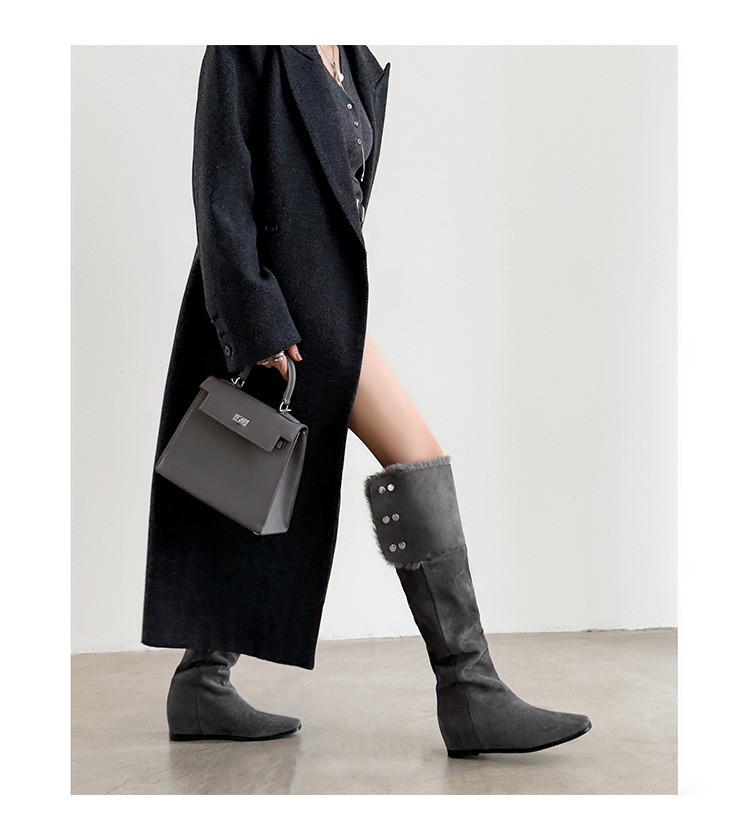 Boot tuyết nữ cổ cao ôm chân, lót lông dày, gót wedge nâng chiều cao, hai kiểu mang — màu xám chi tiết 22