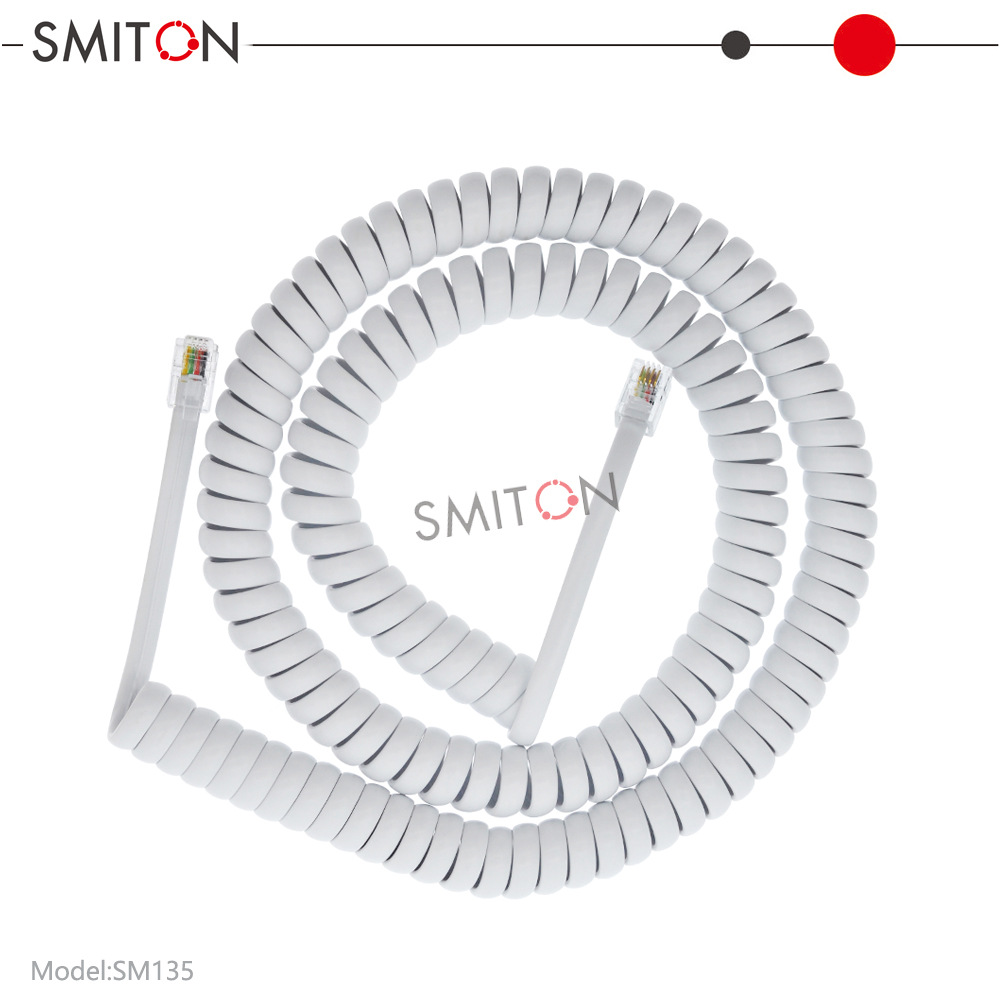 sm135白色 3米超长 弹簧线 RJ9-4P4C 电话曲线手柄线家庭电话机用