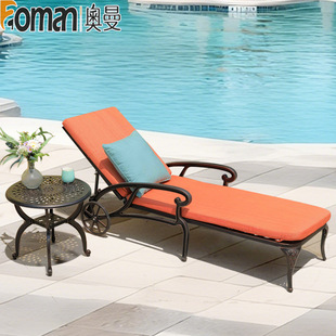 Outdoor Terrace Leisure Bed Leisure Beach Seaside Lounge Chair Outdoor Swimming Pool Cast Aluminum Bed Three-Piece Set with Wheels