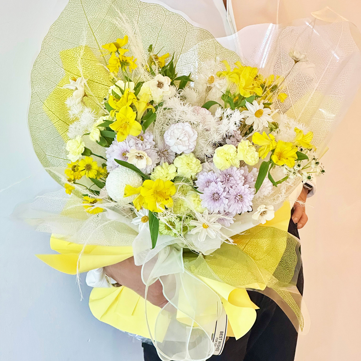 Una hoja de bodhi hoja transparente ramo de flores en papel floral material de embalaje de flores de papel de forma especial florista materiales de flor al por mayor