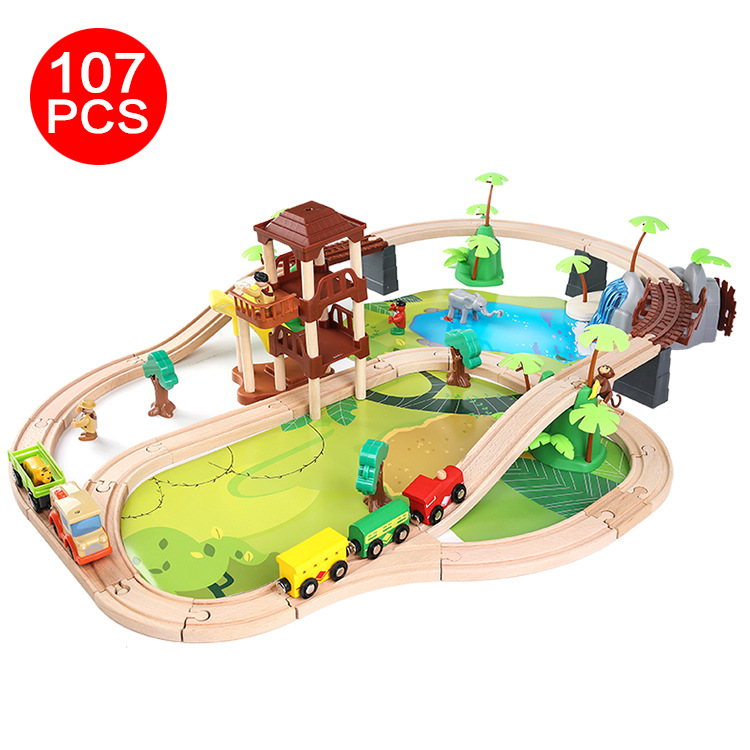 Wooden train railed