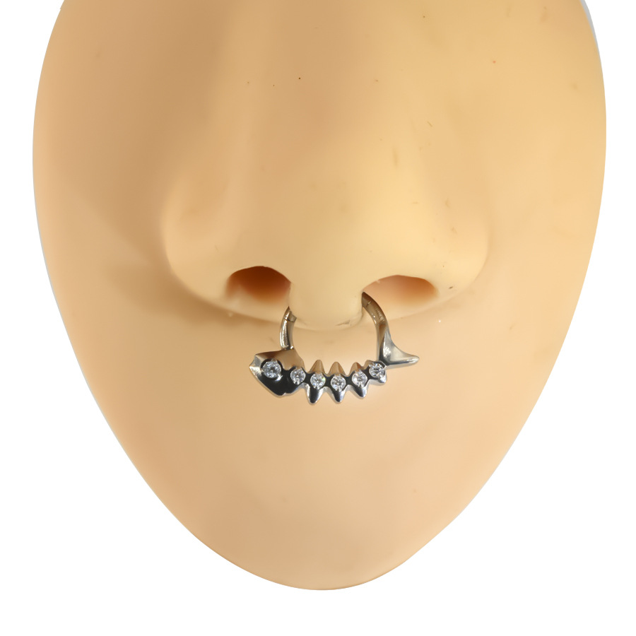Titanium Diamond Fishbone Nose Piercing Stud Jewelry_voghion.com