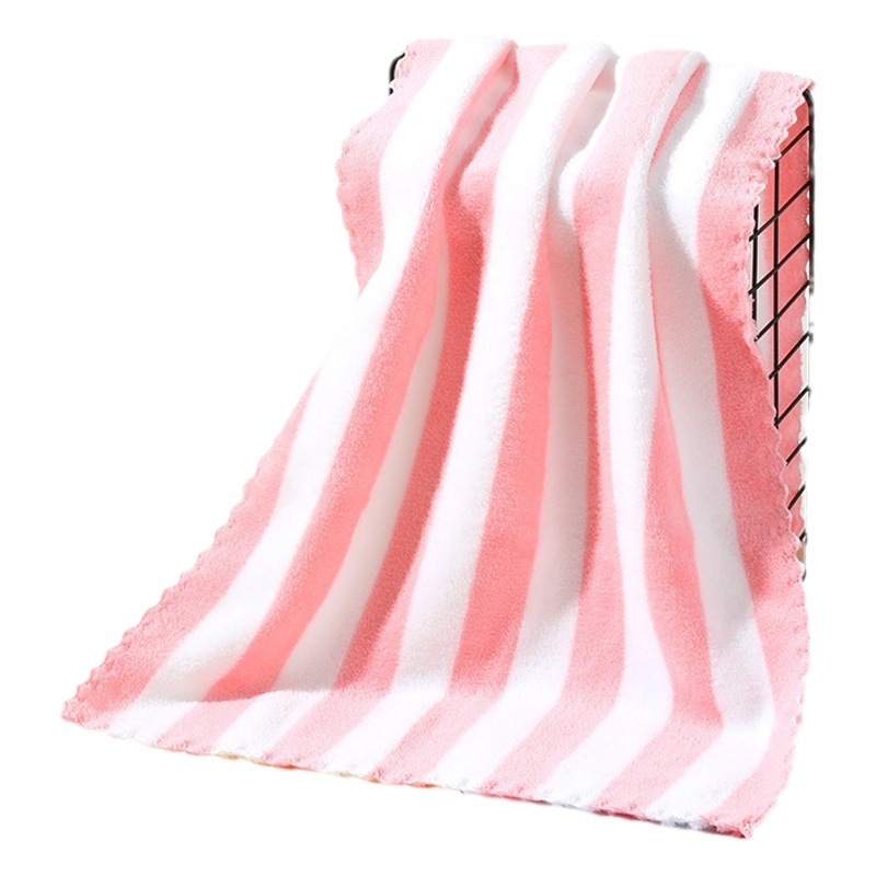 Factory wholesale face towel warp knitted coral velvet towel soft absorbent hair drying towel color strip bath towel stall gift