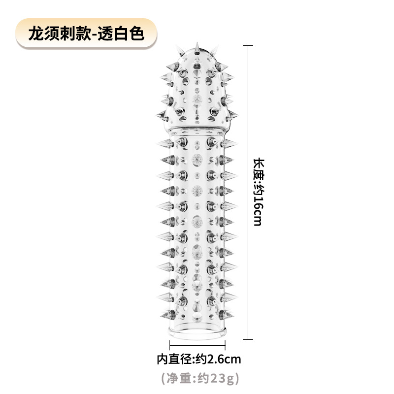 Dragon Whisker Spike Textured Penis Sleeve, TPE Wolf-Tooth Condom Extender, Transparent Black — detail image 12