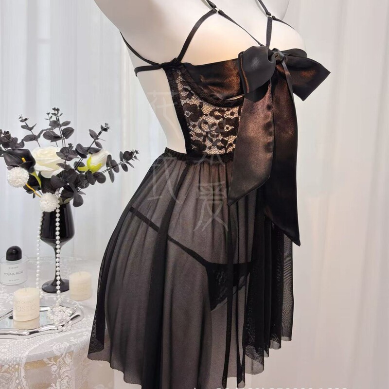 Xihou! Pure Desire Erotic Lingerie, Sexy See-Through Open-Crotch No-Take-Off Hot Passion Set, Bowknot Nightgown