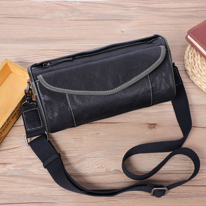 Túi đeo chéo nam da bò thật thuộc da thực vật, túi nhỏ đeo vai cá tính 29×11×17 cm — Dây đeo vai màu đen, Dây đeo vai đơn màu xanh lá cây, Dây đeo vai màu đen và xanh lá cây
