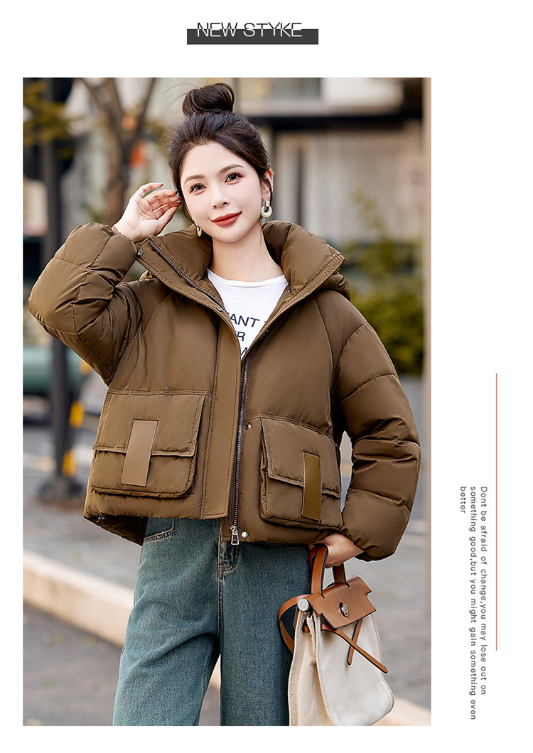sieviešu īss korejiešu 2024. gada ziemas apģērbs, jauna brīva kokvilnas maza un bieza maizes jaka, moderna dūnu jaka_voghion.com