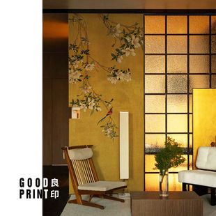 Chinese Gold Foil Flower and Bird Wallpaper Retro French Mid-Century Style Wallpaper Living Room Dining Room Decoration Background Wall Wallpaper Wall Covering
