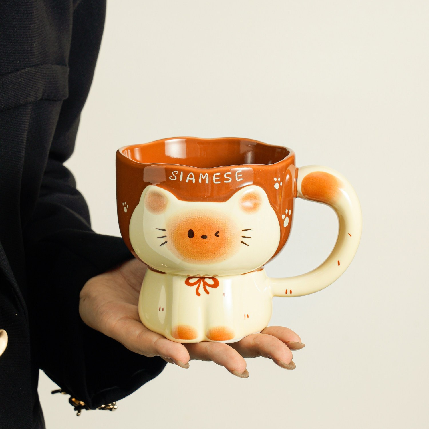 Taza de gato Siamese, taza de marca de nicho, taza de agua, taza de desayuno de café doméstico de alto valor para mujeres