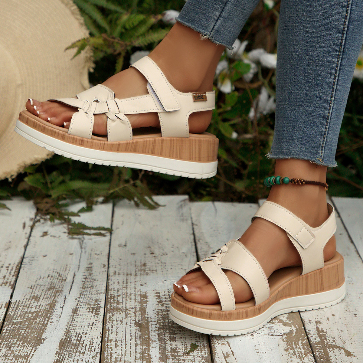 Women's Platform Wedge Sandals Comfort Velcro Cross Strap Shoes_voghion.com