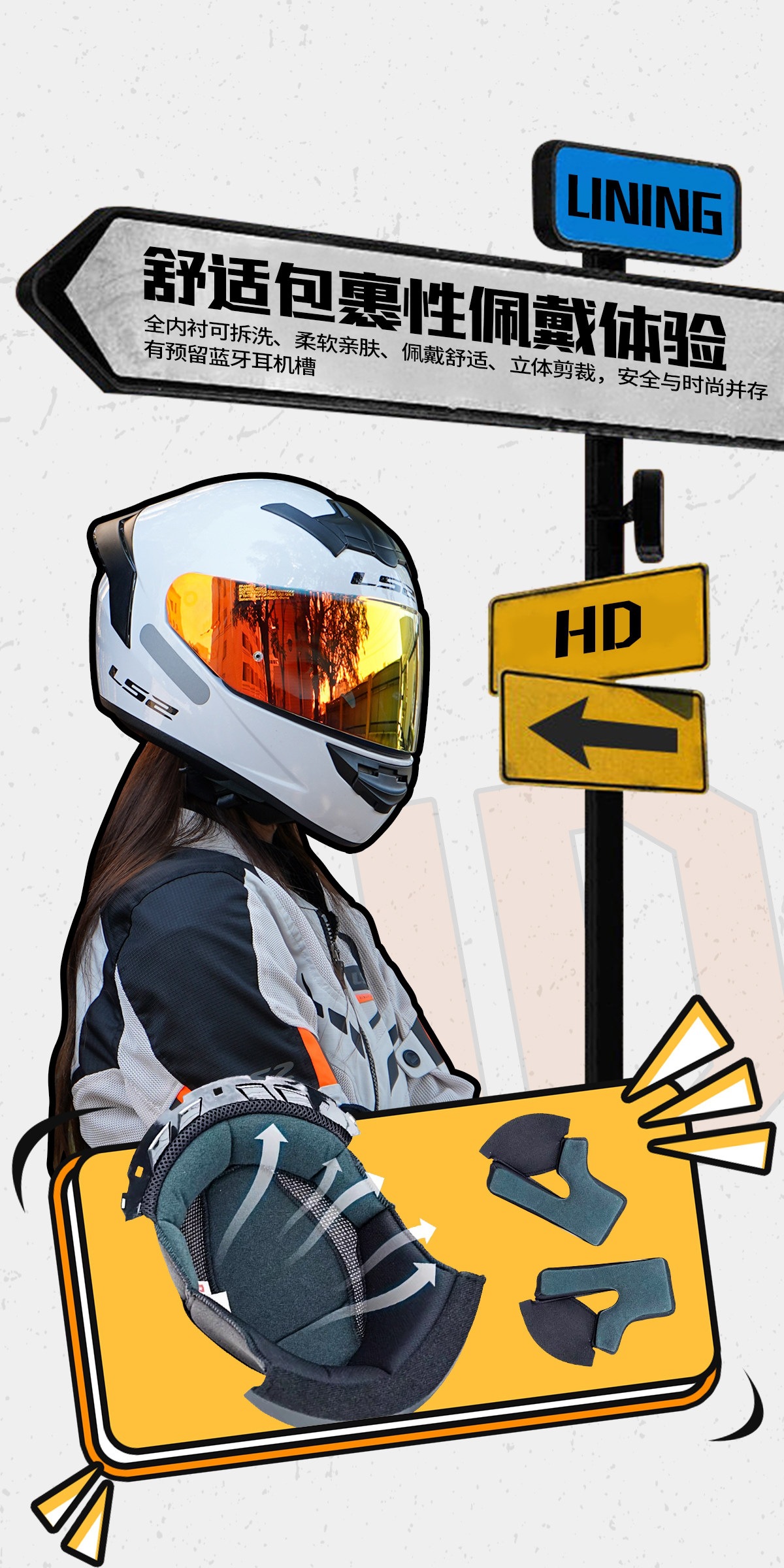 Ls2 Full-Face Helmet for Men and Women, Motorcycle Rider Couple Helmet, Four-Season Anti-Fog, Large Rear Wing, Universal Ff352